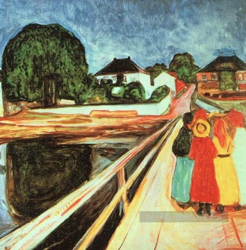 filles sur un pont 1900 Edvard Munch Expressionnisme Peinture à l'huile